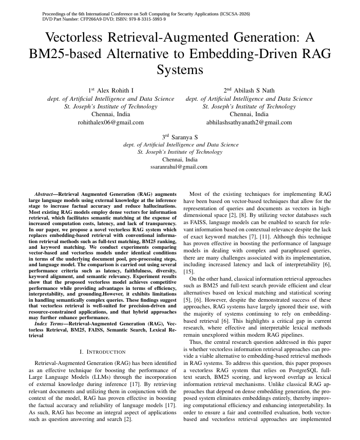 First page of Vectorless Retrieval-Augmented Generation paper